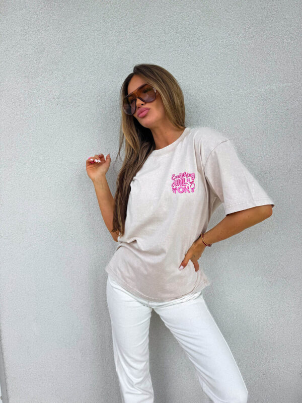 Dekatyzowany t-shirt WILL BE OK - jasny beż Dekatyzowany t-shirt WILL BE OK - jasny beż